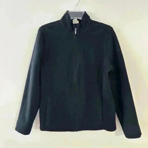 Vintage L.L. Bean Sherpa Fleece Sweater Zip Up Womens Size Large Black‎